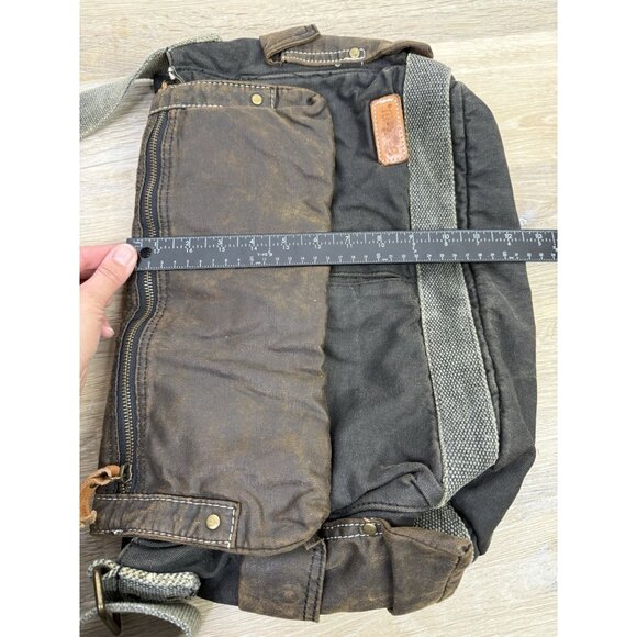 Bed Stu Hawkeye Black Waxed Canvas Messenger Bag Oil Slick Brown Gray - Picture 10 of 11
